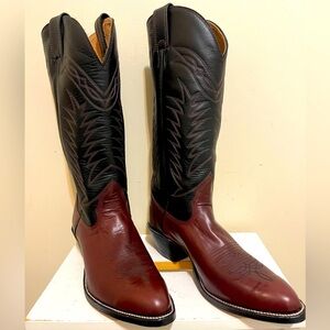 NWT Alberta Boots Black & Brown Cowhide Leather Cowboy Western Boots Men Size 10